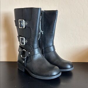 Kids Black Buckle Mid-Calf Boots. New with tags. Motorcycle boots. Size 13.